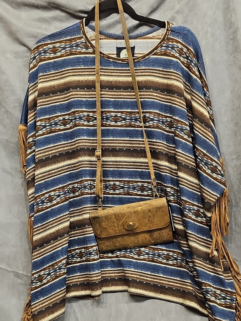 Double D Ranch Oversized Western Striped Multicolored Suede Fringe Poncho